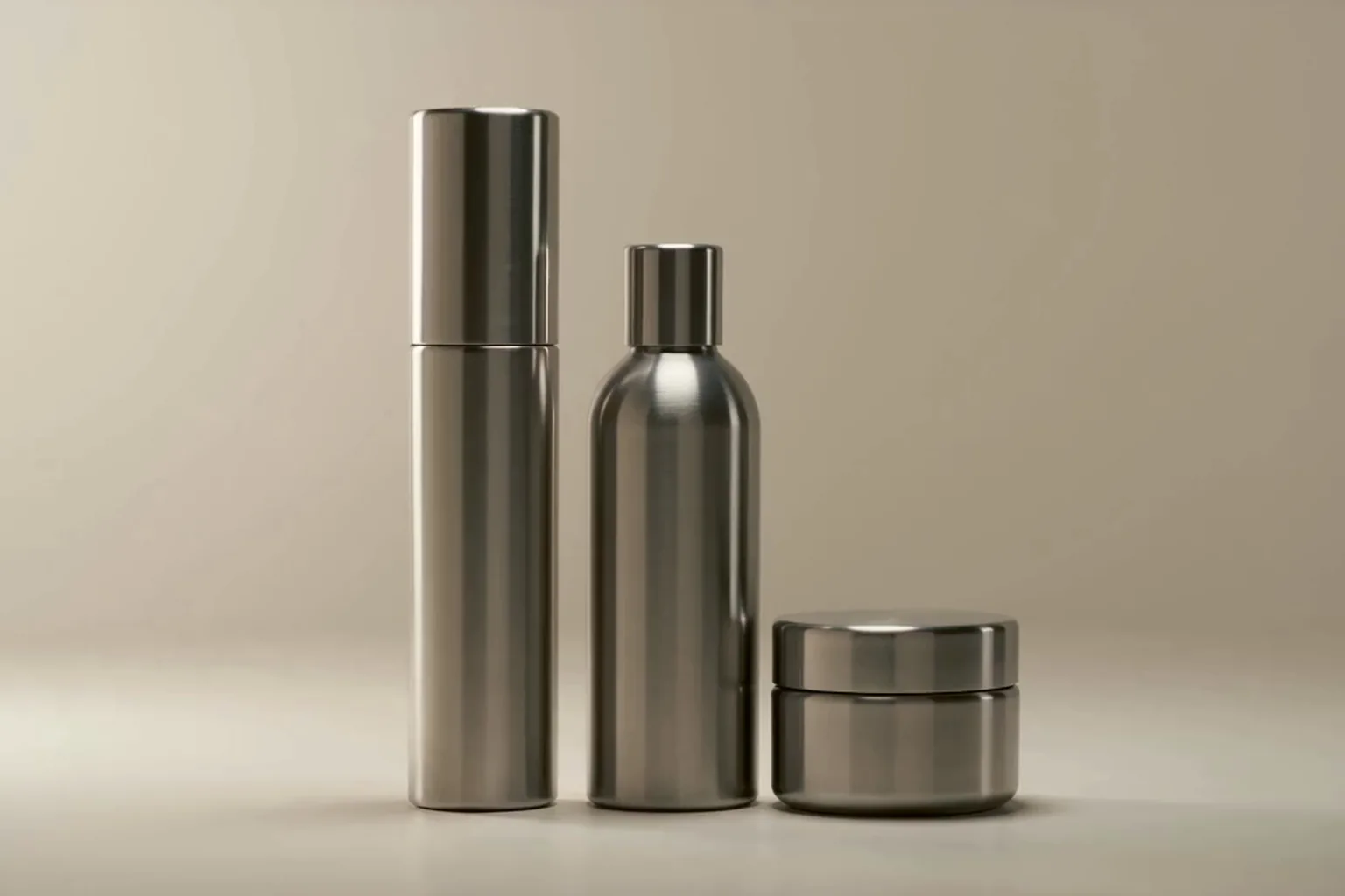 The pump bottle, mist bottle and jar, side by side.